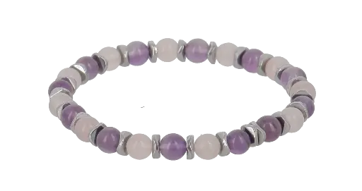 [BRAC14] Bracelets Nuit Paisible - Amethyste & Quartz Rose